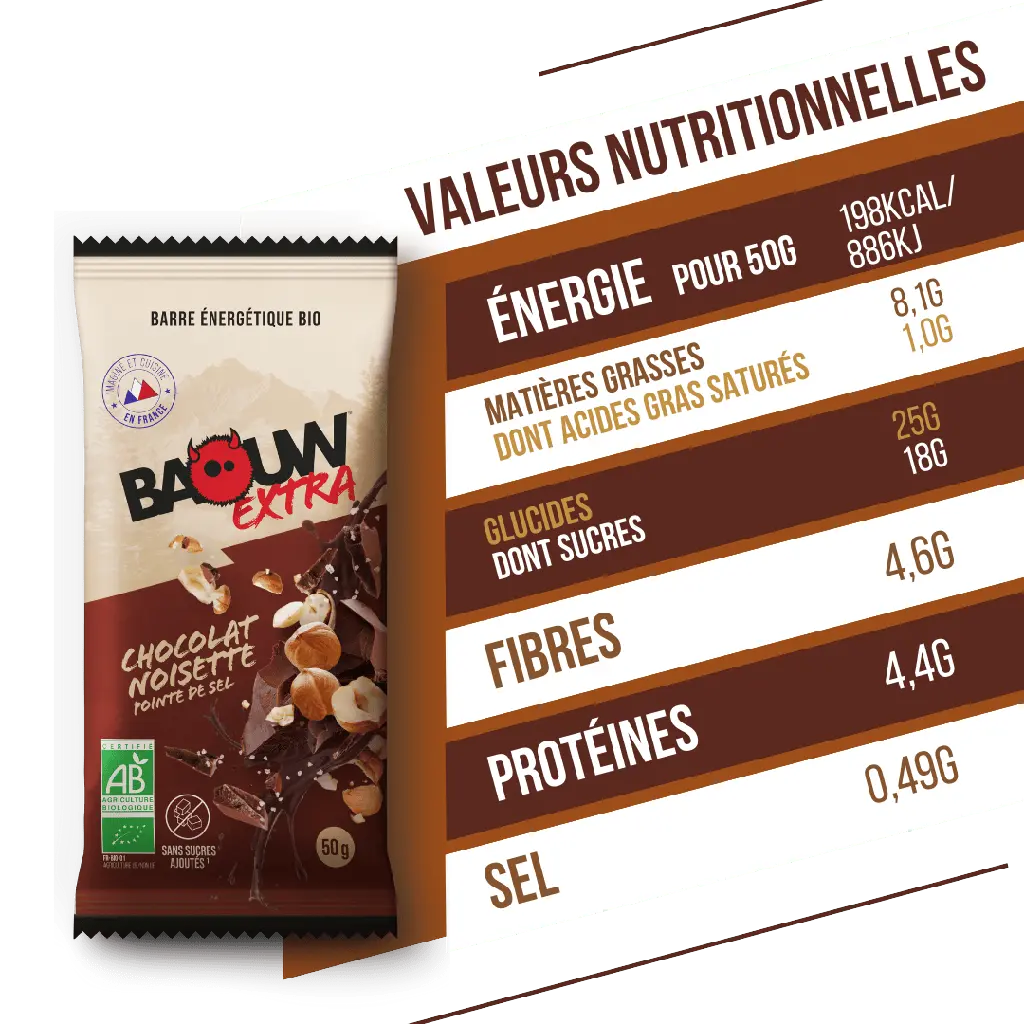 Barres Énergétiques : chocolat - noisette Baouw Herboristerie bio du vieux Nice