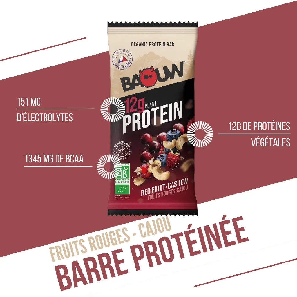 Barres Protéinées : fruits rouges - cajou Baouw NICE ORGANIC herboristerie bio