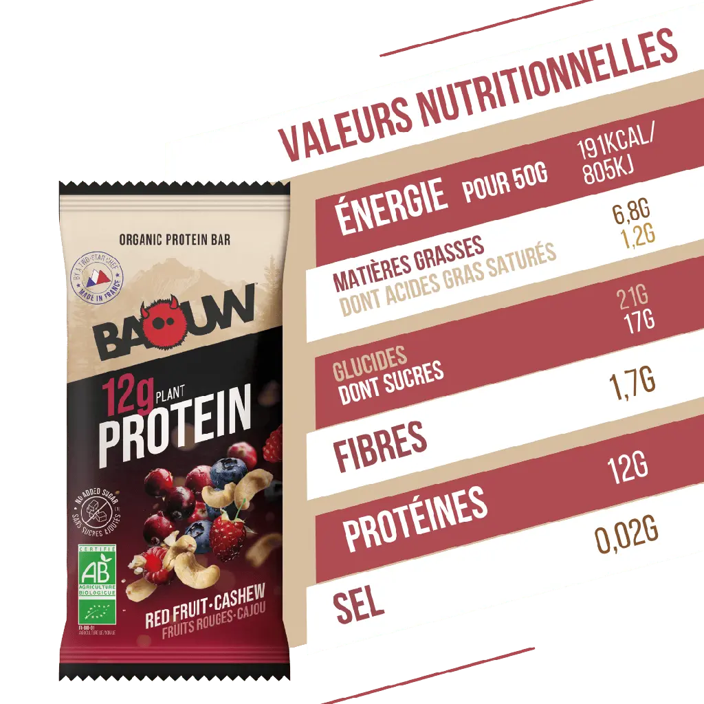 Barres Protéinées : fruits rouges - cajou Baouw NICE ORGANIC herboristerie bio