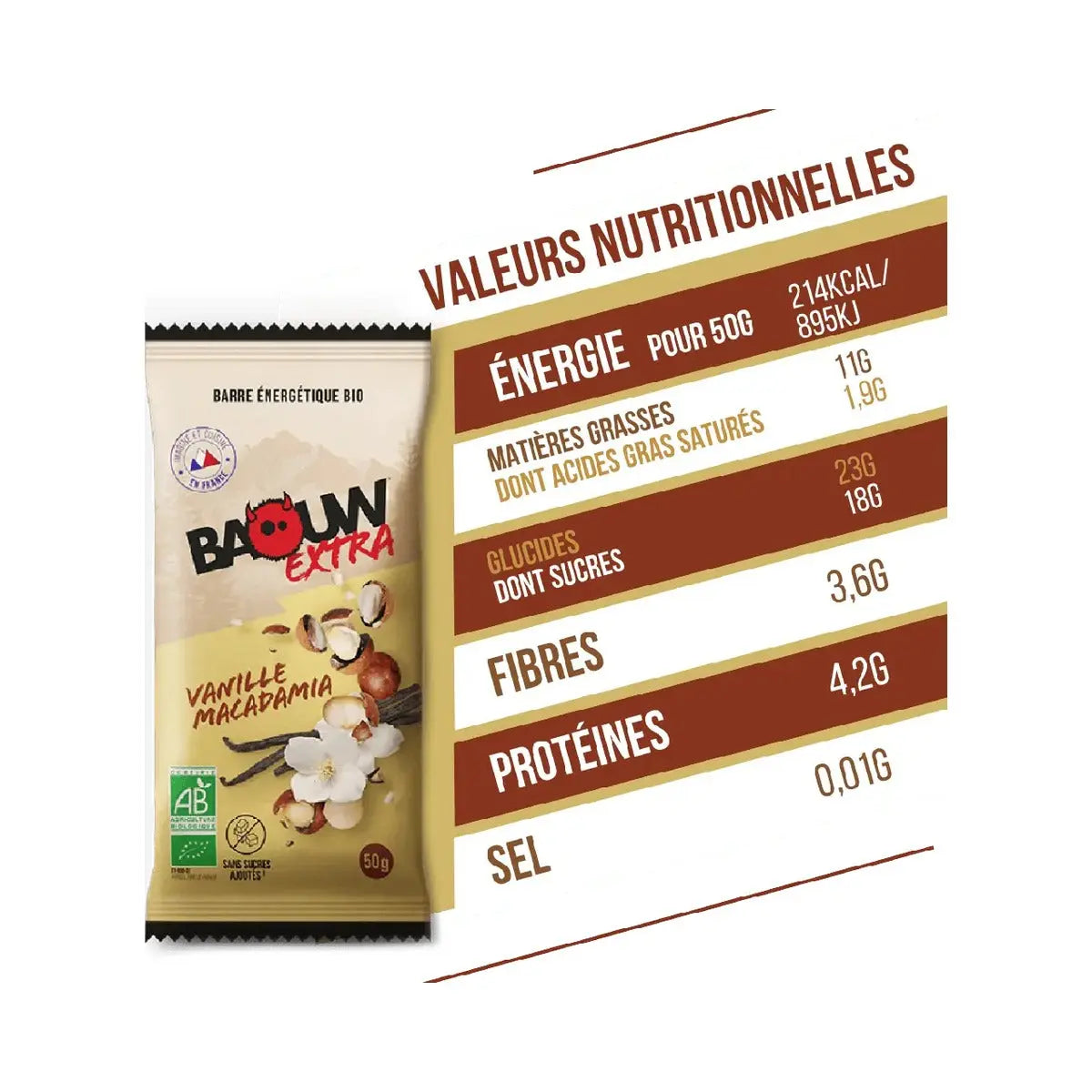 Barres Énergétiques : vanille - macadamia Baouw Herboristerie bio du vieux Nice