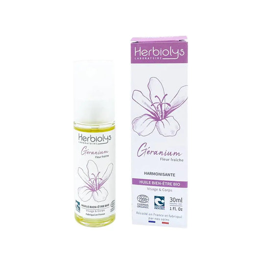 Huile bien-être Géranium Bio 30ml Herbiolys Herboristerie bio du vieux Nice