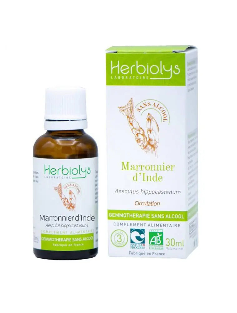 Marronnier d'inde Macérât de bourgeon Sans Alcool Bio - Circulation et Hémorroïdes 30 ml - Herbiolys NICE ORGANIC herboristerie bio