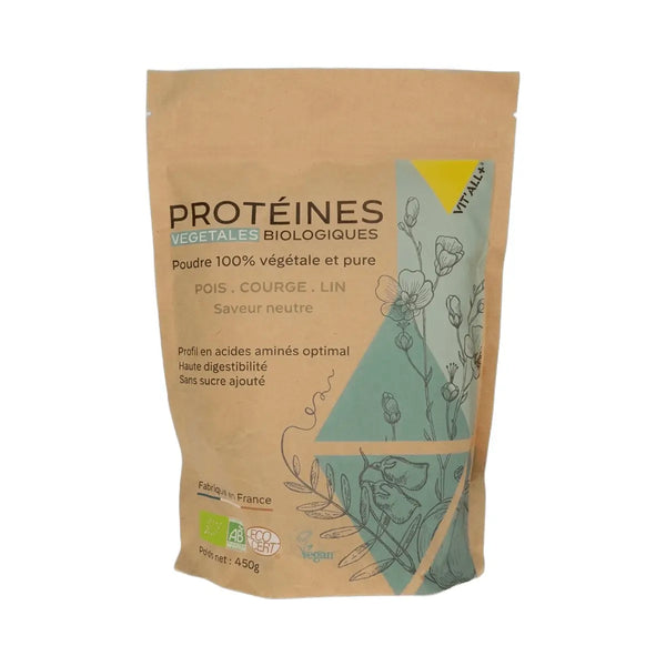 Protéines Végétales Pois Courge Lin - Goût Neutre 450g - Vit'All+
