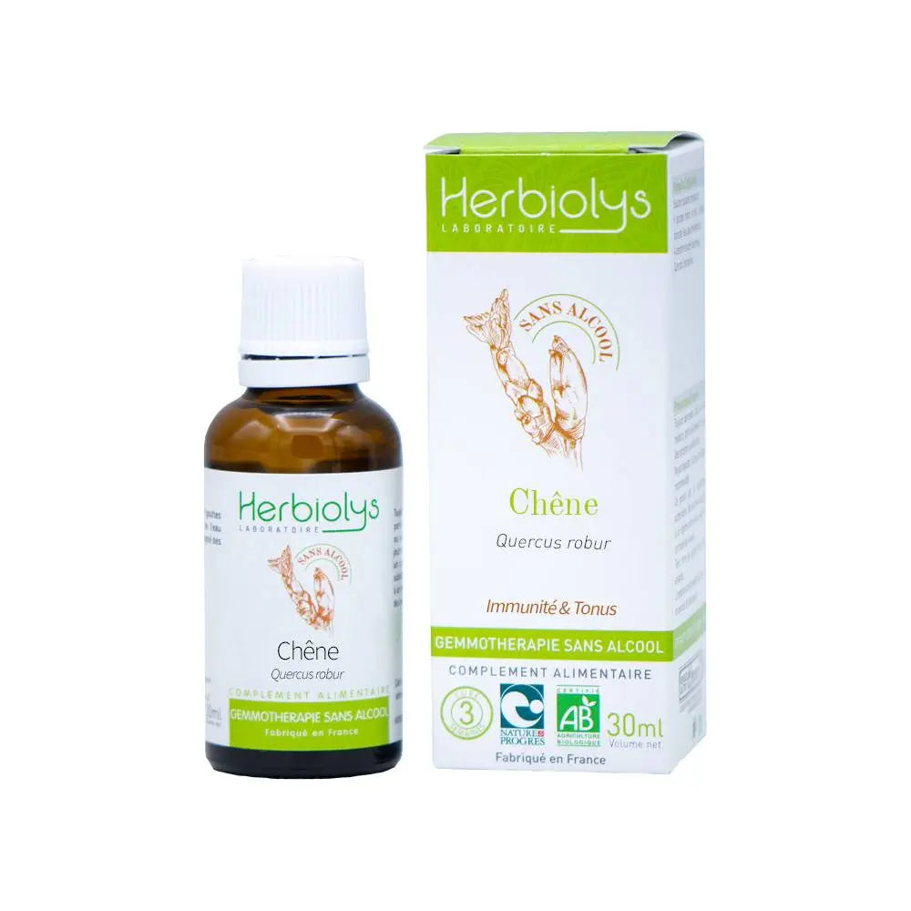 Chêne Macérât de bourgeon Sans Alcool Bio - Immunité et Tonus 30 ml - Herbiolys Herboristerie bio du vieux Nice