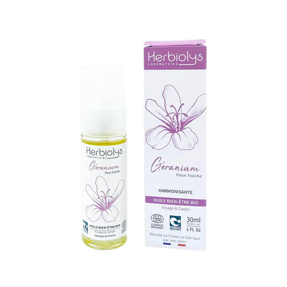 Huile bien-être Géranium Bio 30ml Herbiolys Herboristerie bio du vieux Nice