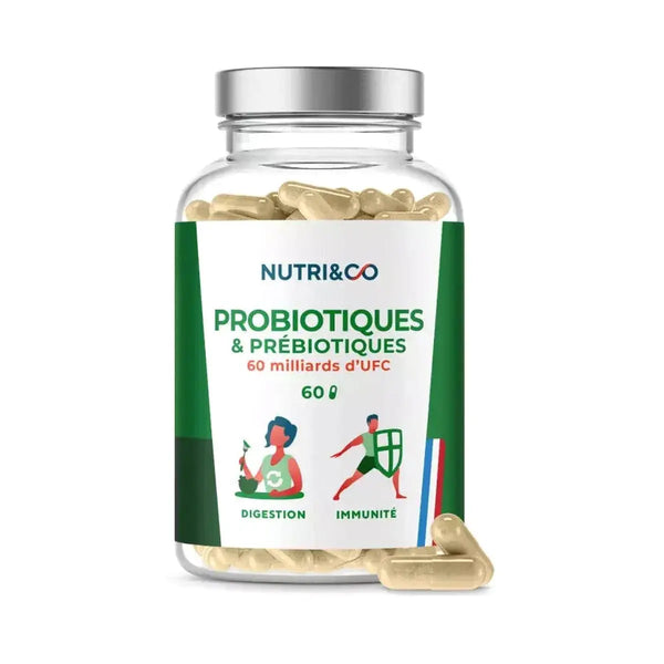 Probiotique et prébiotiques boite de 60 gélules Nutri&Co NICE ORGANIC herboristerie bio