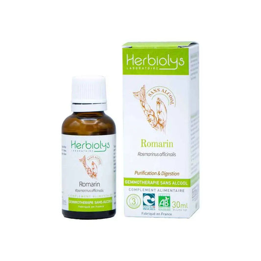 Romarin Macérât de jeunes pousses fraîches Sans Alcool Bio - Purification et Digestion 30 ml - Herbiolys Herboristerie bio du vieux Nice